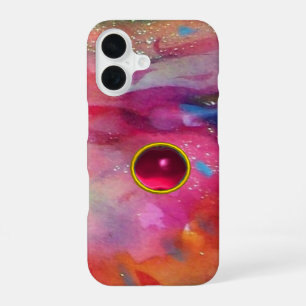FUNDA PARA iPhone 16 PINK AZUL ABSTRACTO ACUARELA 3D RUBÍ ROJO PIEDRA P