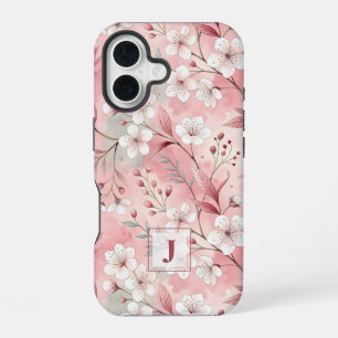 Funda Para iPhone 16 Pink cherry blossom monogram