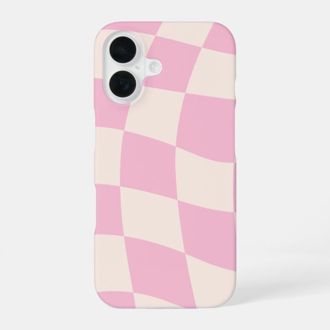 Funda Para iPhone 16 Pink Cream Grid Check Checker Board Phone Case (Reverso )