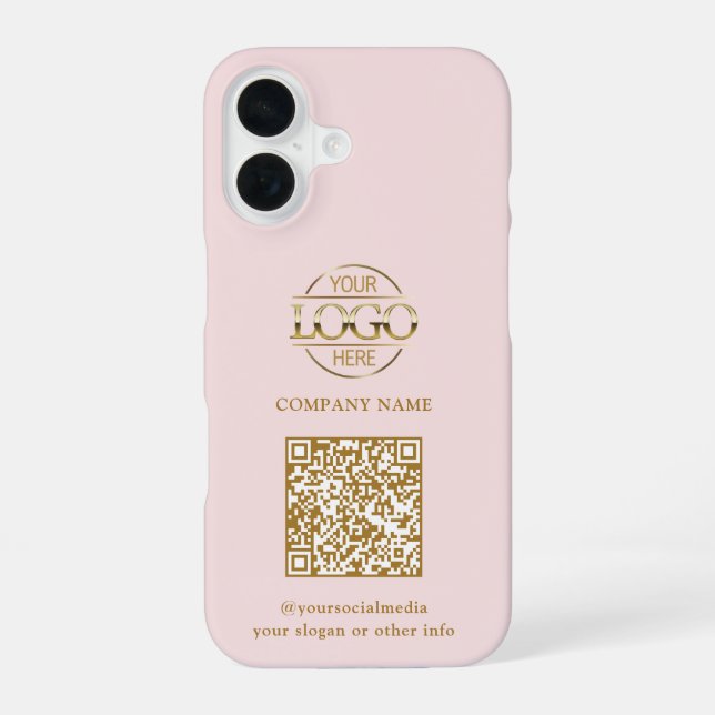 Funda Para iPhone 16 Pink Modern Business Logo & QR Code Promotional (Reverso )
