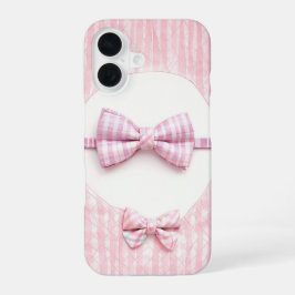 Funda Para iPhone 16 Pink Plaid - Cute Bow Tie Phone Case
