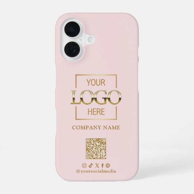 Funda Para iPhone 16 Pink Stylish Minimalist Business Logo & QR Code (Reverso )