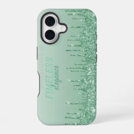 Funda Para iPhone 16 Pintura Brillante Goteo Verde Menta Estética Glam