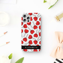 Funda Para iPhone 16 Pirulís rojos, Pirulís de corazón, Lolly, Tu nombr