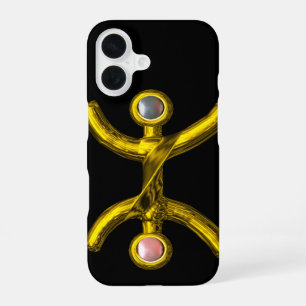 Funda Para iPhone 16 PISCIS ORO ZODIACO JOYA Rosa Perlas Blancas Negro