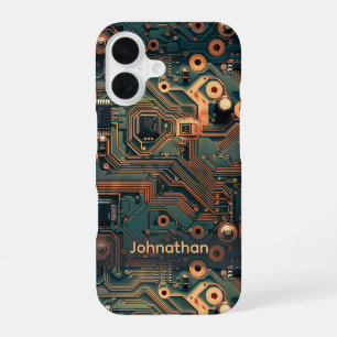 Funda Para iPhone 16 Placa base dorada y azul teñida personalizada