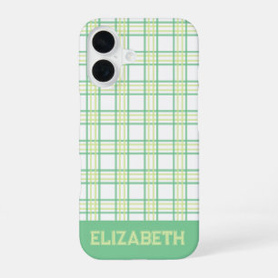 Funda Para iPhone 16 Plaid Varsity Moderno Elegante Fuente Verde Lima