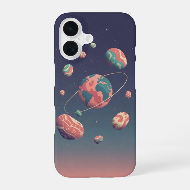 Funda Para iPhone 16 Planeta Retro y Rocas Orbitales (Reverso )