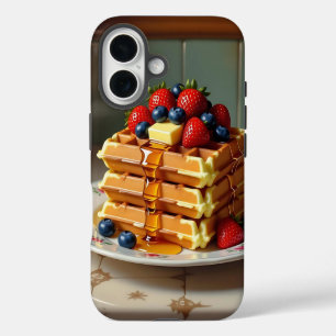 Funda Para iPhone 16 Plato Antiguo de Waffles con Fresas