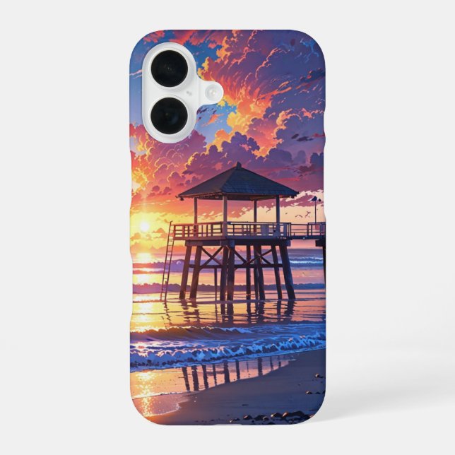 Funda Para iPhone 16 Playa al Atardecer Tranquila (Reverso )