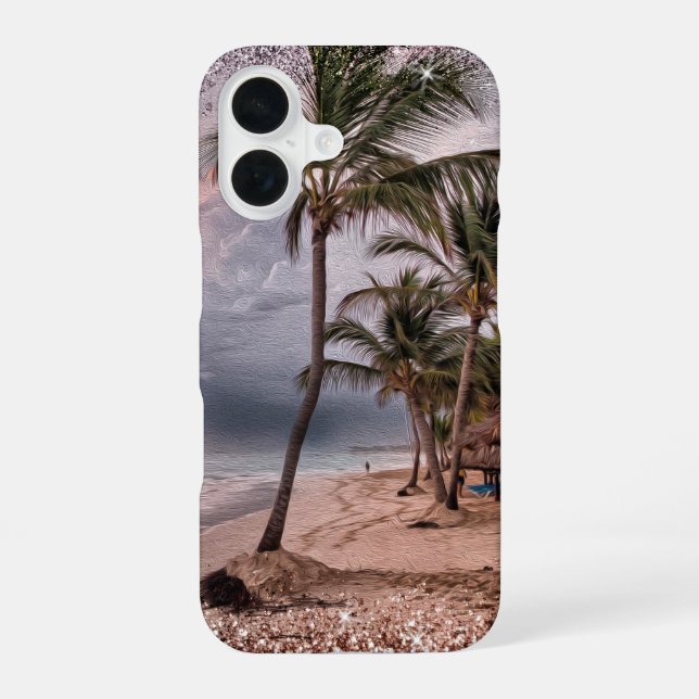 Funda Para iPhone 16 Playa de Stormy con palmeras (Reverso )