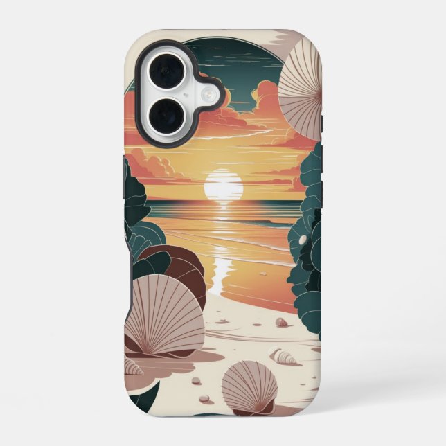 Funda Para iPhone 16 Playa Puesta de Sol de Conchas (Reverso )
