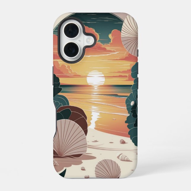 Funda Para iPhone 16 Playa Puesta de Sol de Conchas (Reverso )
