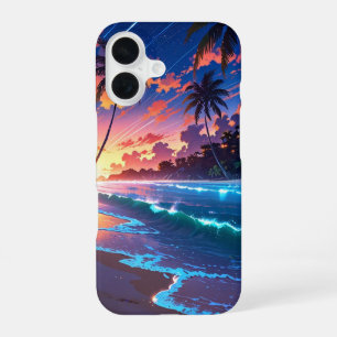 Funda Para iPhone 16 Playa tropical anime bajo las estrellas