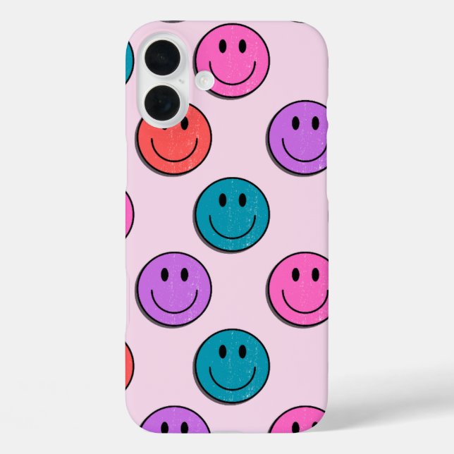 Funda para iPhone 16 plus con patrón de cara sonri (Reverso )