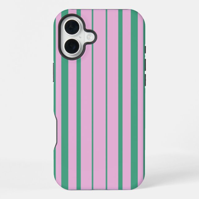 Funda para iPhone 16 Plus con Rayas Verdes y Rosa  (Reverso )