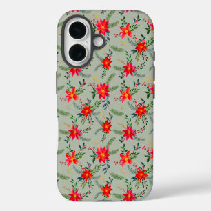 Funda Para iPhone 16 Poinsettia Roja Festiva Floral Navidad