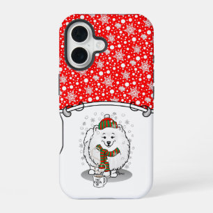 Funda Para iPhone 16 Pomerania de Navidad de invierno (blanco) Bufanda