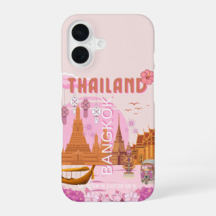 Funda Para iPhone 16 Póster de viaje boho retro de Bangkok Tailandia