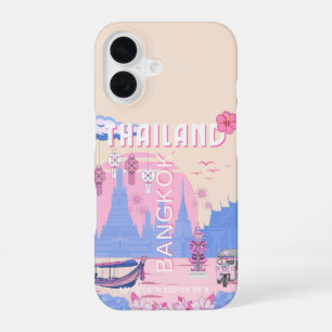 Funda Para iPhone 16 Póster de viaje pastel de Bangkok Tailandia Azul R