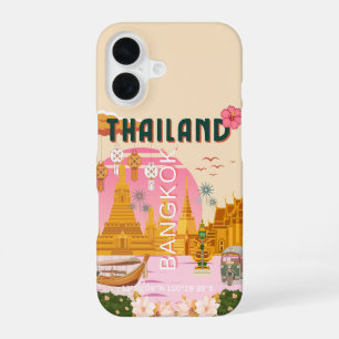 Funda Para iPhone 16 Póster de viaje retro vintage Bangkok Tailandia