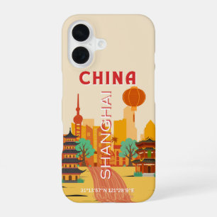 Funda Para iPhone 16 Póster Retro de Viajes a Shanghai China