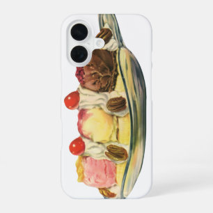 Funda Para iPhone 16 Postres de comida vintage, cerezas de banana split