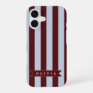 Funda Para iPhone 16 Preppy Personalizado Raya de Cabaña Marrón Azul
