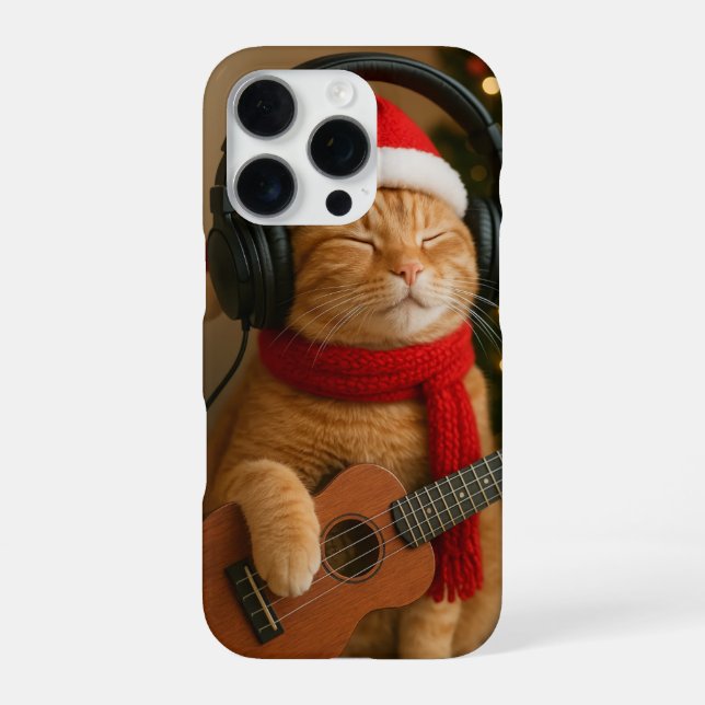Funda para iPhone 16 Pro con gato tocando música d (Reverso)