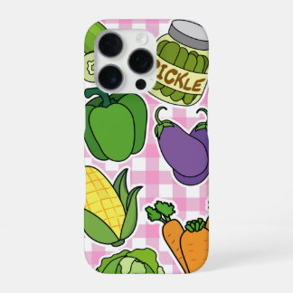 Funda para iPhone 16 Pro con patrón de verduras.