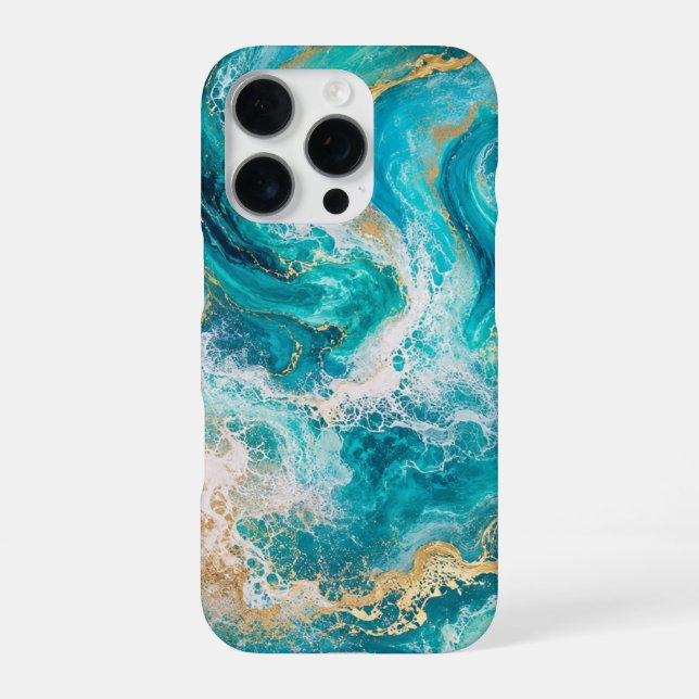 Funda para iPhone 16 Pro de mármol océano turquesa (Reverso)