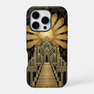 Funda para iPhone 16 Pro dorada Art Déco