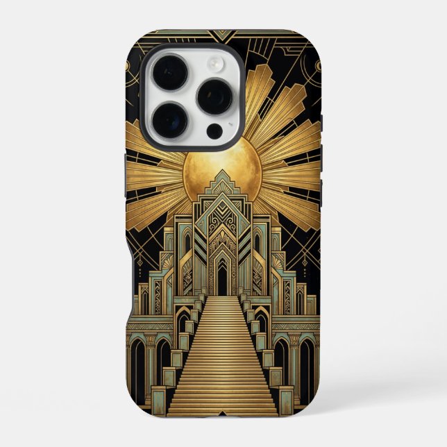 Funda para iPhone 16 Pro dorada Art Déco (Reverso )