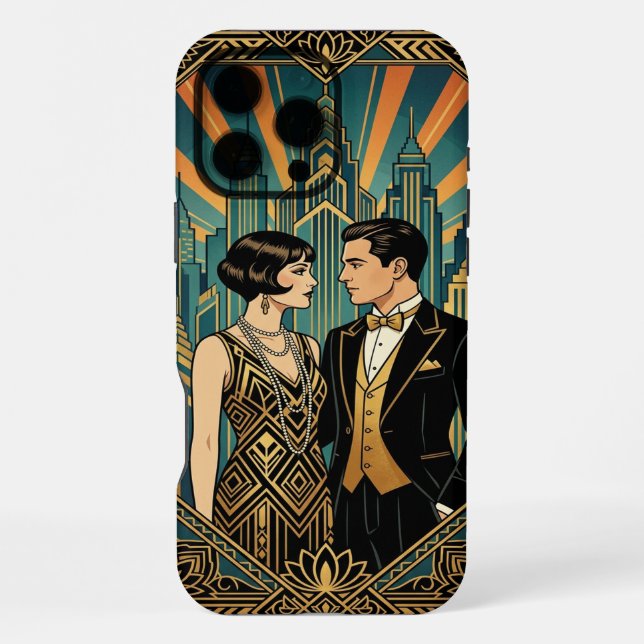 Funda para iPhone 16 Pro Max Black Gold Teal (Reverso )