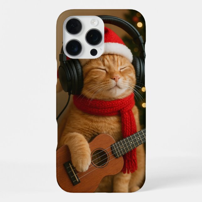 Funda para iPhone 16 Pro Max con gato tocando músi (Reverso )
