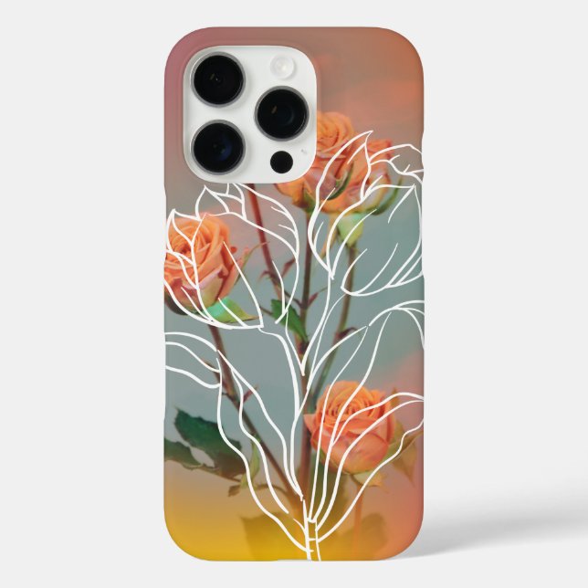 Funda para iPhone 16 Pro 'Orange Rose & Line Art' (Reverso )