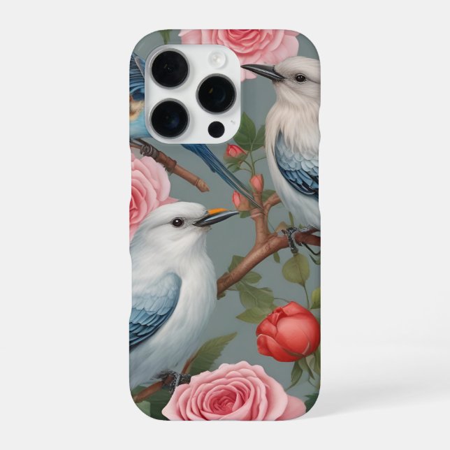Funda para iPhone 16 Pro Pájaros y Rosas (Reverso)