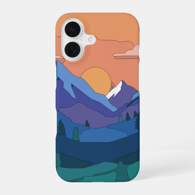 Funda Para iPhone 16 Puesta de sol en la montaña geométrica (Reverso )