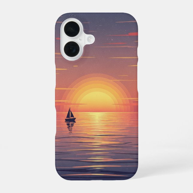 Funda Para iPhone 16 Puesta de sol retro en el océano (Reverso )