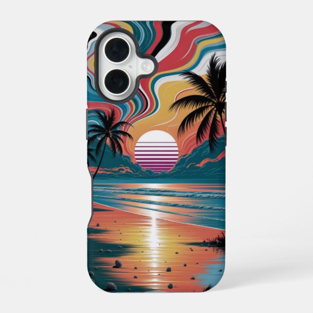 Funda Para iPhone 16 Puesta de sol Retro Wave (Reverso )