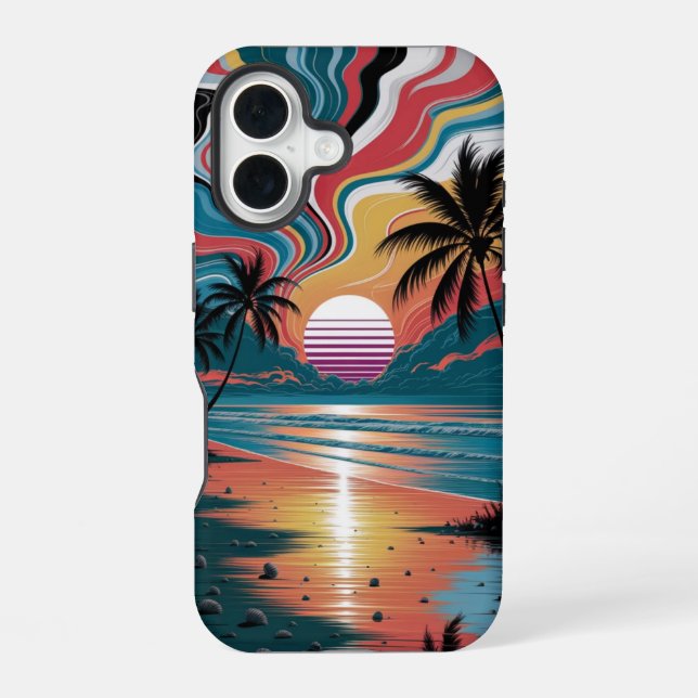 Funda Para iPhone 16 Puesta de sol Retro Wave (Reverso )