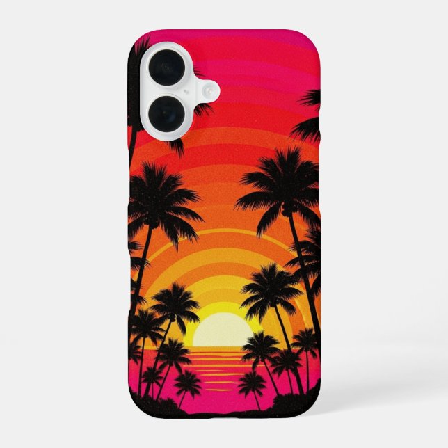 Funda Para iPhone 16 Puesta de Sol Tropical Retro (Reverso )