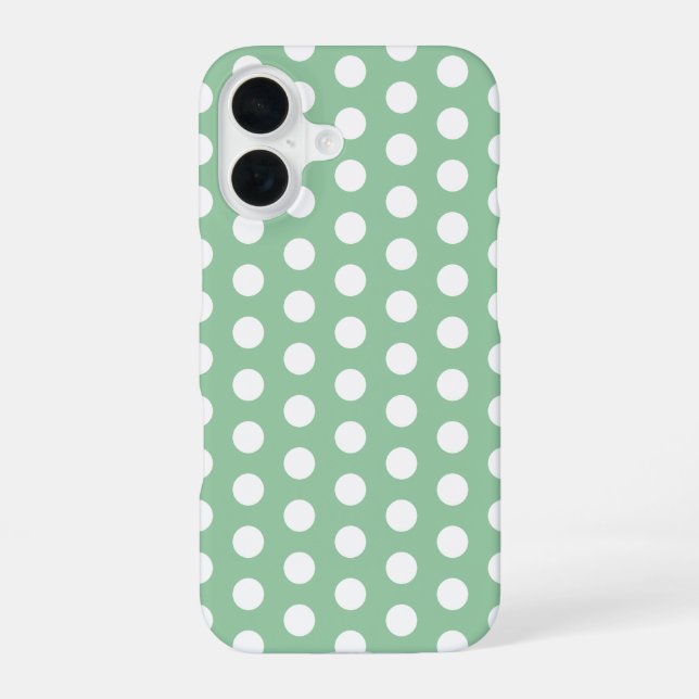 Funda Para iPhone 16 Puntos blancos en verde salvia atrevidos (Reverso )