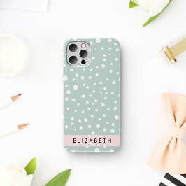 Funda Para iPhone 16 Puntos de dálmata en verde menta, Tu Nombre
