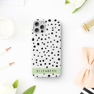 Funda Para iPhone 16 Puntos de dálmata, Lunares, Negro y Blanco, Tu Nom