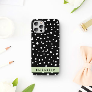 Funda Para iPhone 16 Puntos de dálmata, Lunares, Negro y Blanco, Tu Nom