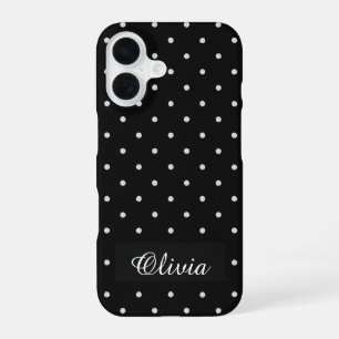 Funda Para iPhone 16 Puntos negros y blancos Nombre personalizado