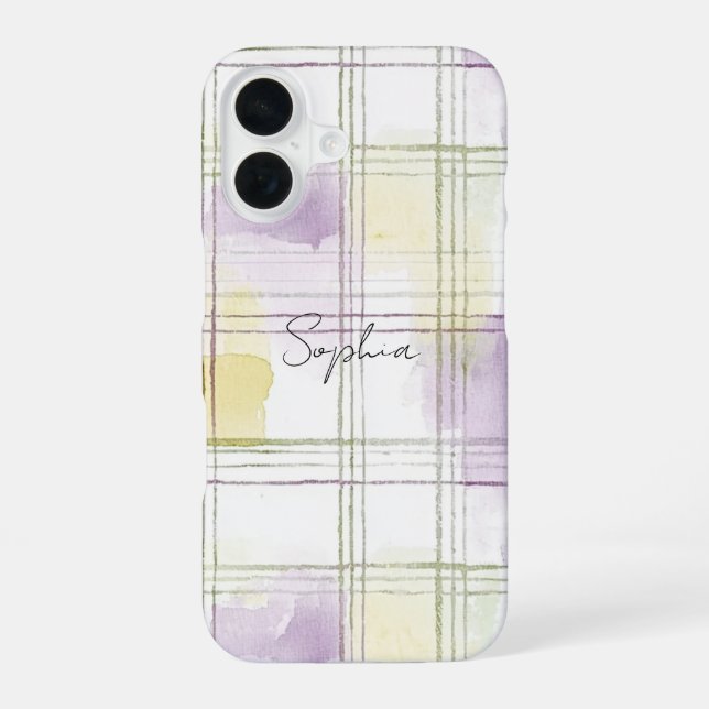 Funda Para iPhone 16 Purple Yellow White Plaid Stripes (Reverso )