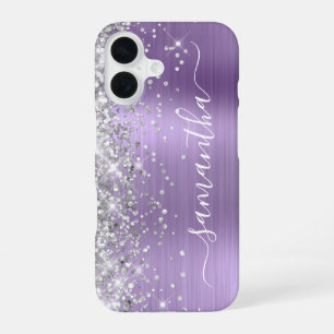 Funda Para iPhone 16 Purpurada Metálica Plata Brillo Firma