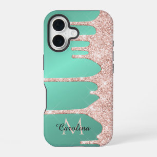 Funda Para iPhone 16 Purpurina Goteante Rosa sobre Turquesa